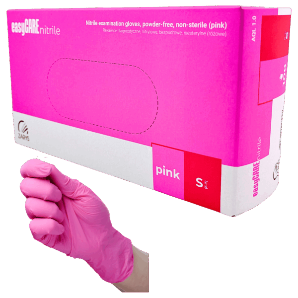 Rekawiczki-nitrylowe-bezpudrowe-ROZOWE-100szt.-easyCARE-pink-S-Zarys